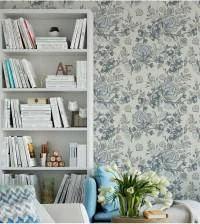 Papel de parede floral com flores azuis 356-2701