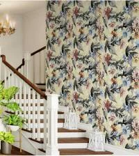 Papel de parede floral com flores azuis vermelho e laranja 339-2706