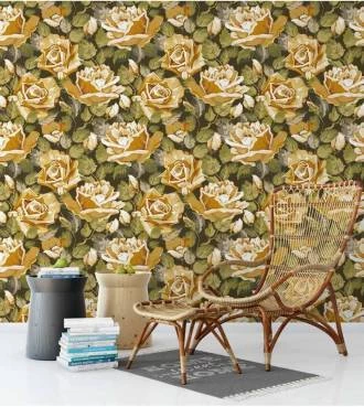 Papel de parede floral com rosas grandes