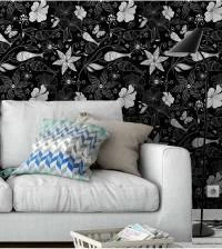 Papel de parede floral em tons de branco e preto 348-2709