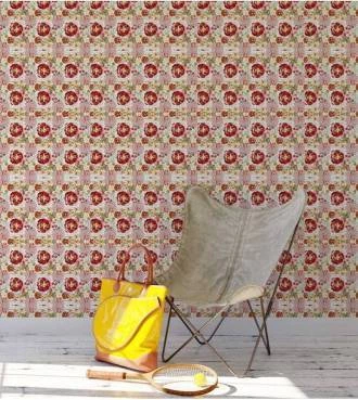 Papel de parede floral com rosas vermelhas e flores rosa