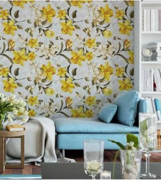 Papel de parede floral com flores amarela