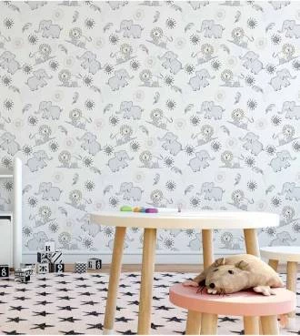 Papel de parede bebê elefantinho e leãozinho
