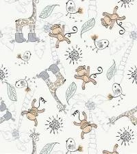 Papel de parede infantil macaquinhos girafinhas e passarinhos 585-2729