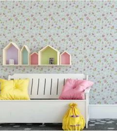 Papel de parede infantil floral com rosas