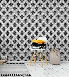 Papel de parede Damask branco e preto