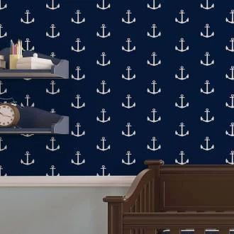 Papel de parede fundo azul marinho e ancoras branco