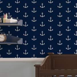 Papel de parede fundo azul marinho e ancoras branco