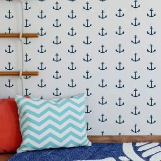 Papel de parede ancora azul marinho e branco marinheiro