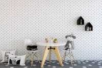 Papel de parede poá com fundo branco e bolinhas pretas 502-2804