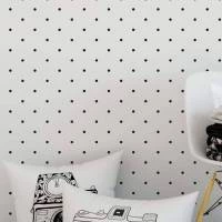 Papel de parede poá com fundo branco e bolinhas pretas 502-2805