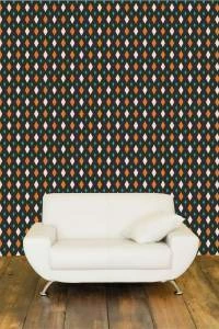Papel de parede geométrico preto, laranja e verde 1293-2824