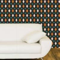 Papel de parede geométrico preto, laranja e verde 1293-2825