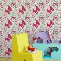 Papel de parede borboletas rosas e verde 1294-2833