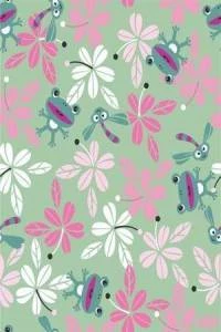 Papel de parede infantil floral com sapinhos e libelulas