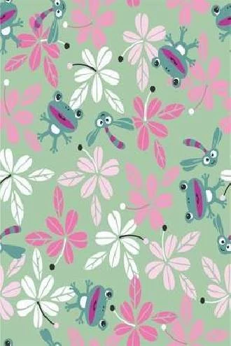 Papel de parede infantil floral com sapinhos e libelulas
