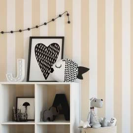 Papel de parede listrado bege rosado e branco