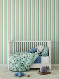 Papel de parede listrado bege creme e verde 470-2853