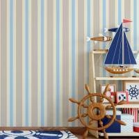 Papel de parede listrado bege creme e azul claro 220-2857