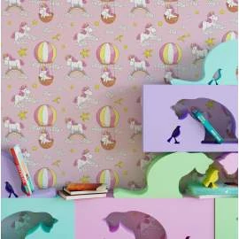 Papel de parede unicórnios branco e rosa