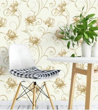Papel de paredelicado com fundo branco e flores marrom