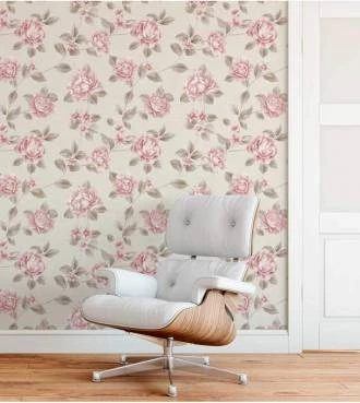 Papel de paredelicado rosas com bege claro