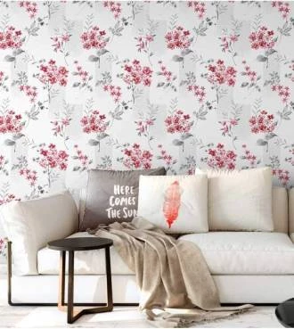 Papel de parede flores vermelha e cinza