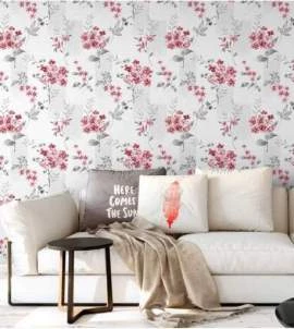 Papel de parede flores vermelha e cinza