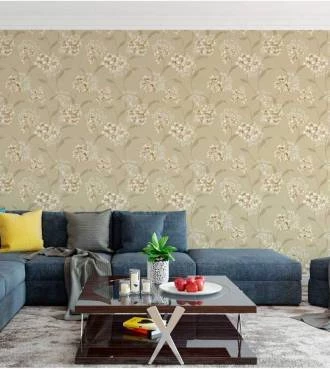 Papel de parede bege e marrom floral
