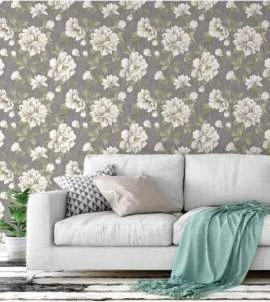 Papel de parede cinza detalhado floral
