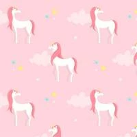 Papel de parede rosa com unicórnios e nuvens