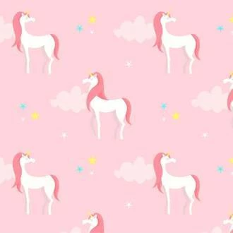 Papel de parede rosa com unicórnios e nuvens