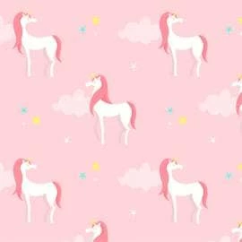 Papel de parede rosa com unicórnios e nuvens