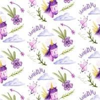 Papel de parede unicórnio em tons de lilás e roxo