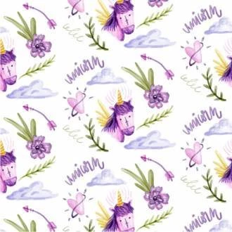 Papel de parede unicórnio em tons de lilás e roxo