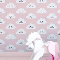 Papel de parede kawaii rosa com nuvem 1373-3035