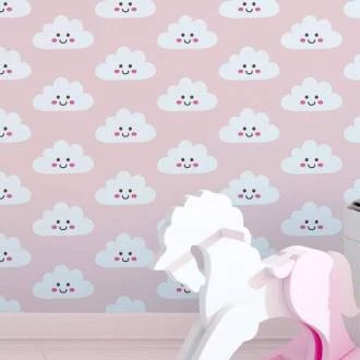 Papel de parede com nuvens brancas e fundo rosa