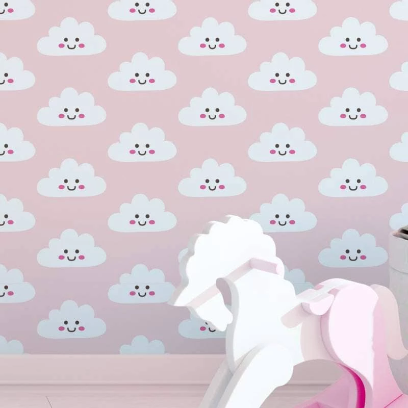 Papel de parede kawaii rosa com nuvem
