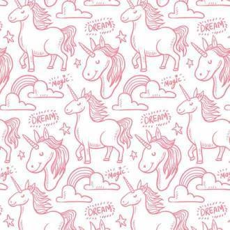 Papel de parede branco com unicórnio rosa