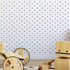 Papel de parede poá branco com bolinhas azul marinho