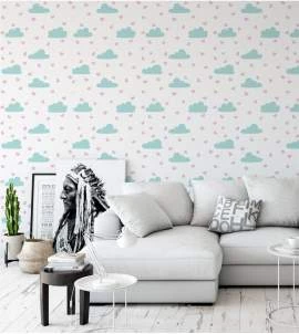 Papel de parede infantil de nuvem em azul