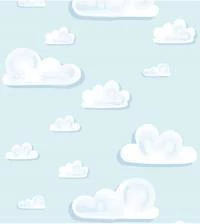 Papel de parede infantil com nuvens brancas e fundo azul 1423-3137