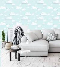 Papel de parede infantil com nuvens brancas e fundo azul 1423-3138