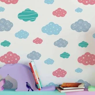 Papel de parede com nuvens em tons de rosa e azul