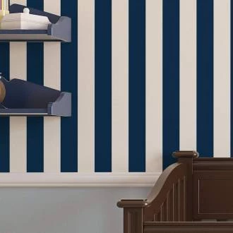 Papel meia parede listras de 5cm em azul marinho e branco
