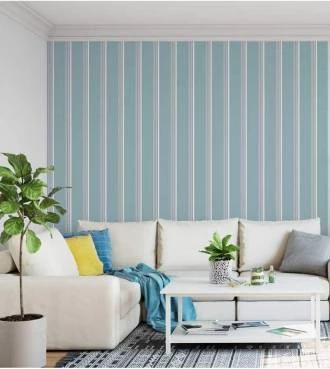 Papel de parede listrado em tons de azul e rosa