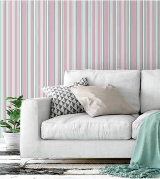 Papel de parede listrado de azul rosa e branco