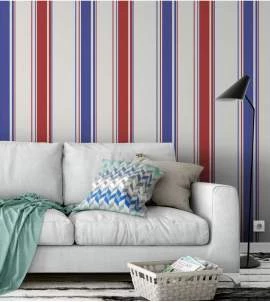 Papel de parede listrado azul branco e vermelho