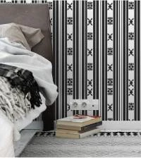 Papel de parede listrado branco e preto com detalhes 483-3352