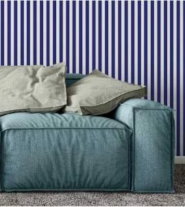 Papel de parede listrado azul royal e branco